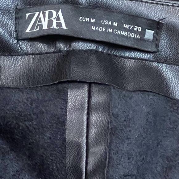 Zara Women's Black Faux Textured Leather Zip Ankle Legging Hi-Rise Size M - Picture 5 of 7